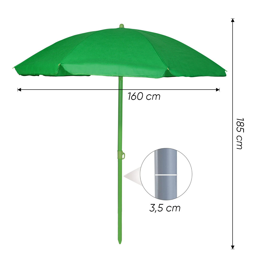 Parasol de Plage TNT Palinuro H185cm Inclinable 8 Bâtons Poteau en Aluminium