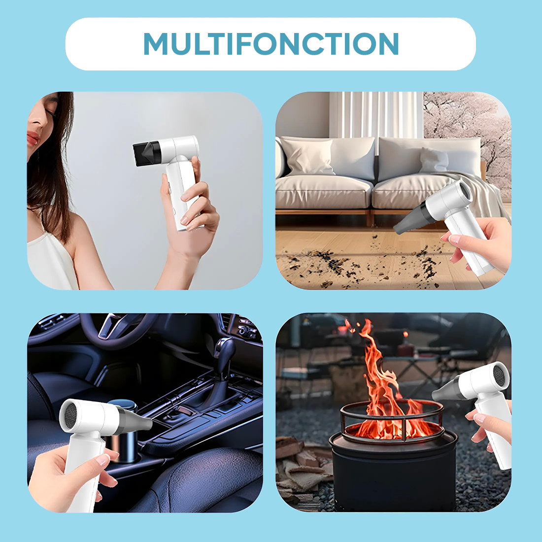 Mini Ventilateur Multifonction Sans Fil Rechargeable avec Vitesse Réglable