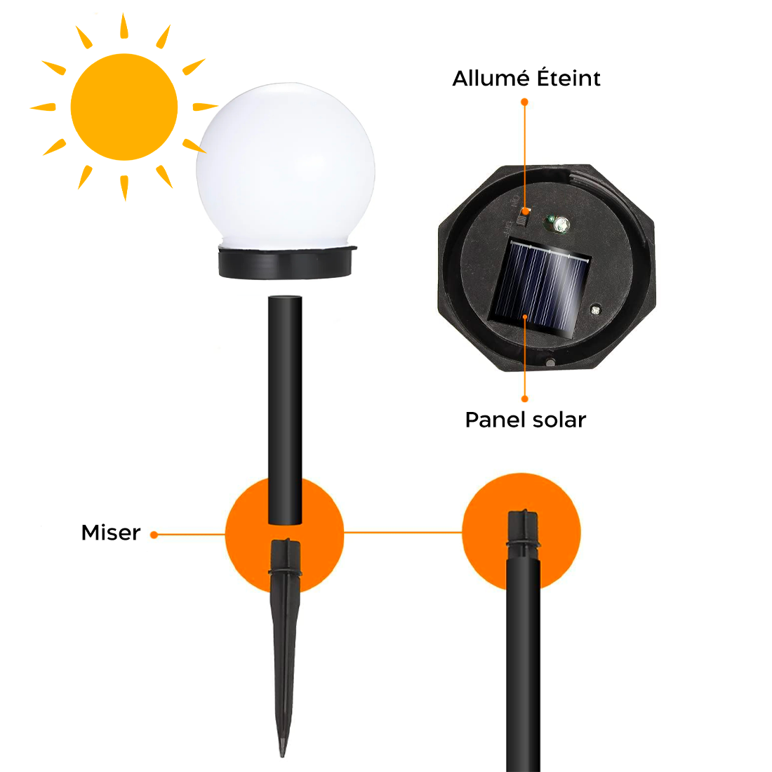 2pz Lampe Sphère Recharge Solaire 10cm pour Extérieur Piquet Plantable Jardin
