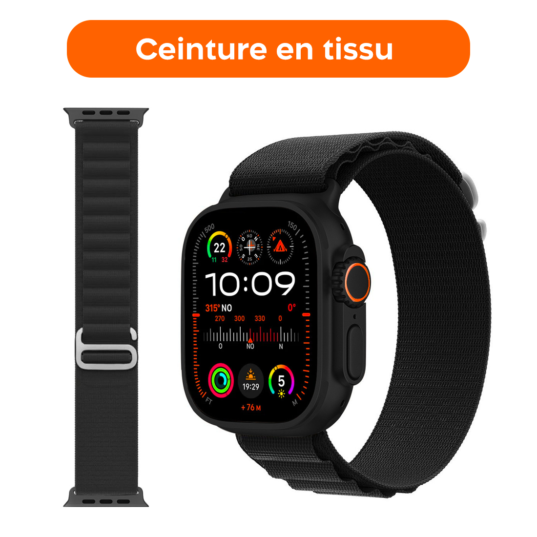 Smartwatch Ultra 49mm 4 Bracelets d'appels et d'applications iOS et Android 4en1