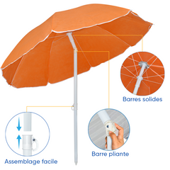 Parasol de Plage TNT Palinuro H185cm Inclinable 8 Bâtons Poteau en Aluminium
