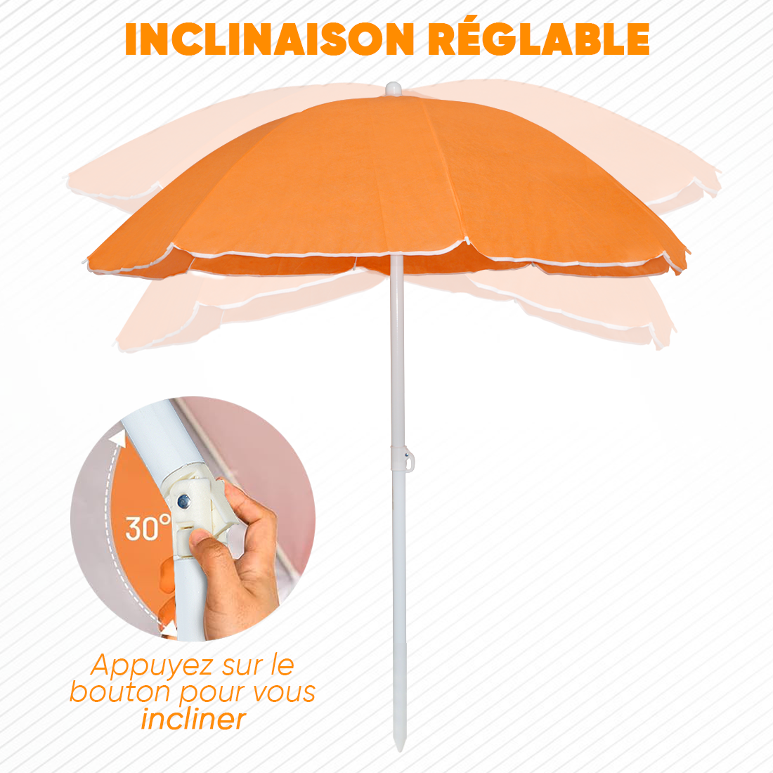 Parasol de Plage TNT Palinuro H185cm Inclinable 8 Bâtons Poteau en Aluminium