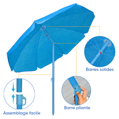 Parasol de Plage TNT Palinuro H185cm Inclinable 8 Bâtons Poteau en Aluminium