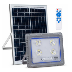 Projecteur Solaire LED 100W Panneau Solaire Crépusculaire 6500K IP66 Télécommand