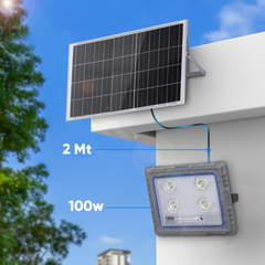 Projecteur Solaire LED 100W Panneau Solaire Crépusculaire 6500K IP66 Télécommand