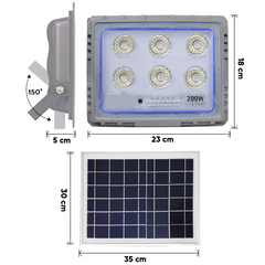 Projecteur Solaire LED 200W Panneau Solaire Crépusculaire 6500K IP66 Télécommand