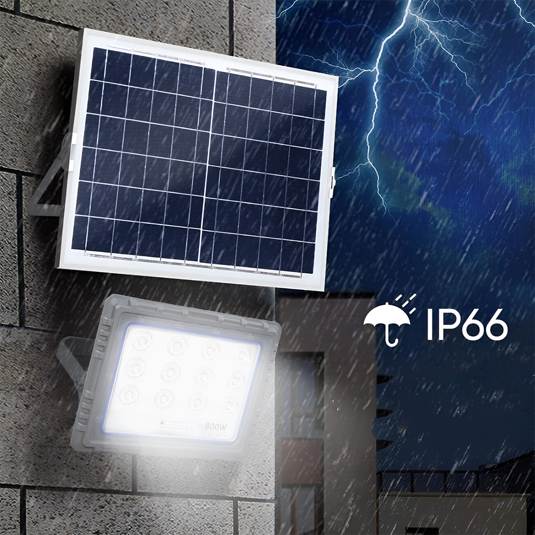 Projecteur Solaire LED 800W Panneau Solaire Crépusculaire 6500K IP66 Télécommand