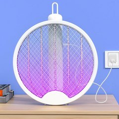 Raquette Électrique Anti-Moustiques Tue Insectes Pliable Lumière UV Rechargeable