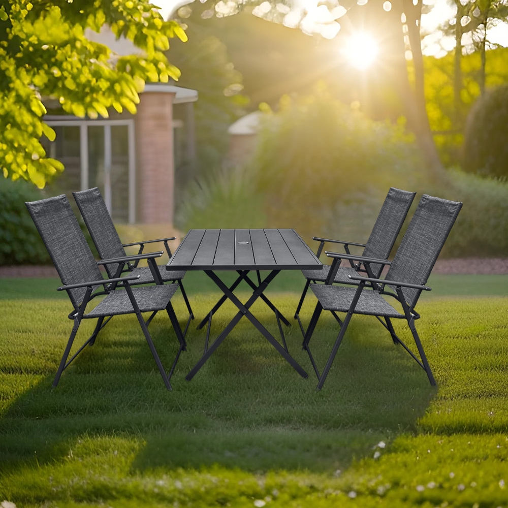 Ensemble Jardin Aluminium Table 4 Chaises en Textilène Pliantes pour Extérieur