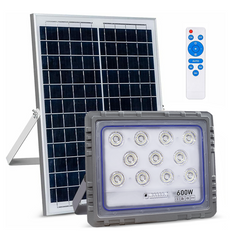 Projecteur Solaire LED 600W Panneau Solaire Crépusculaire 6500K IP66 Télécommand