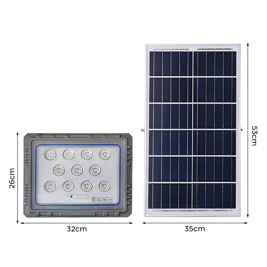 Projecteur Solaire LED 600W Panneau Solaire Crépusculaire 6500K IP66 Télécommand