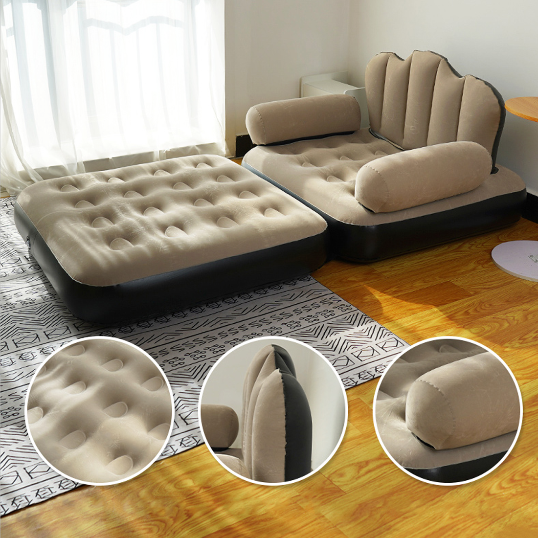 Fauteuil Gonflable avec Repose-pieds et Dossier Canapé en Tissu Velouté