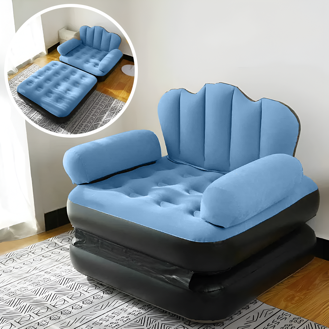 Fauteuil Gonflable avec Repose-pieds et Dossier Canapé en Tissu Velouté