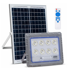 Projecteur Solaire LED 400W Panneau Solaire Crépusculaire 6500K IP66 Télécommand