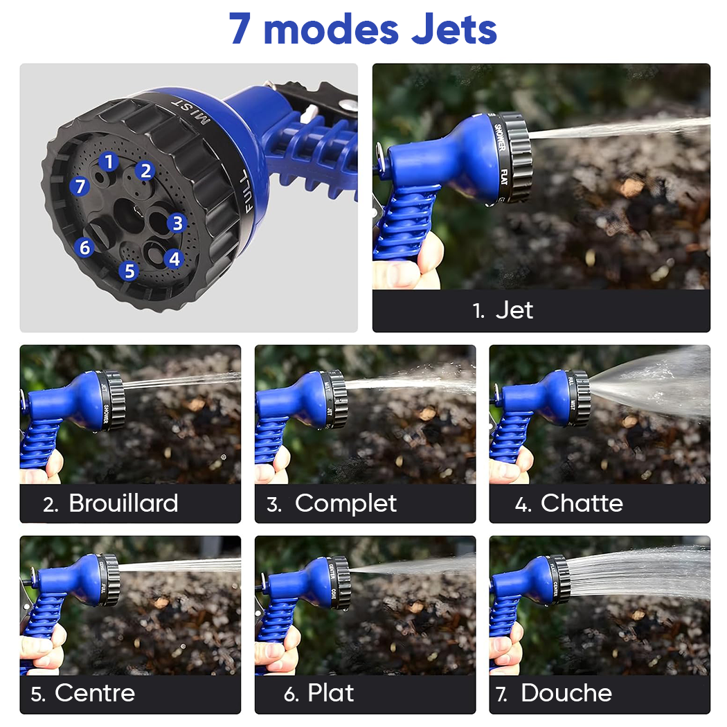 Tuyau Jardin Extensible 45m pour l'Irrigation Nettoyage avec Pistolet à 7 Jets