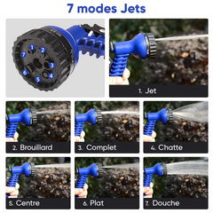 Tuyau Jardin Extensible 45m pour l'Irrigation Nettoyage avec Pistolet à 7 Jets