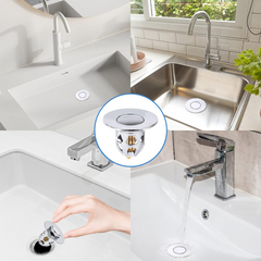 Bouchon lavabo universel système pop-up, filtre anti-blocage ABS 34-40 mm.