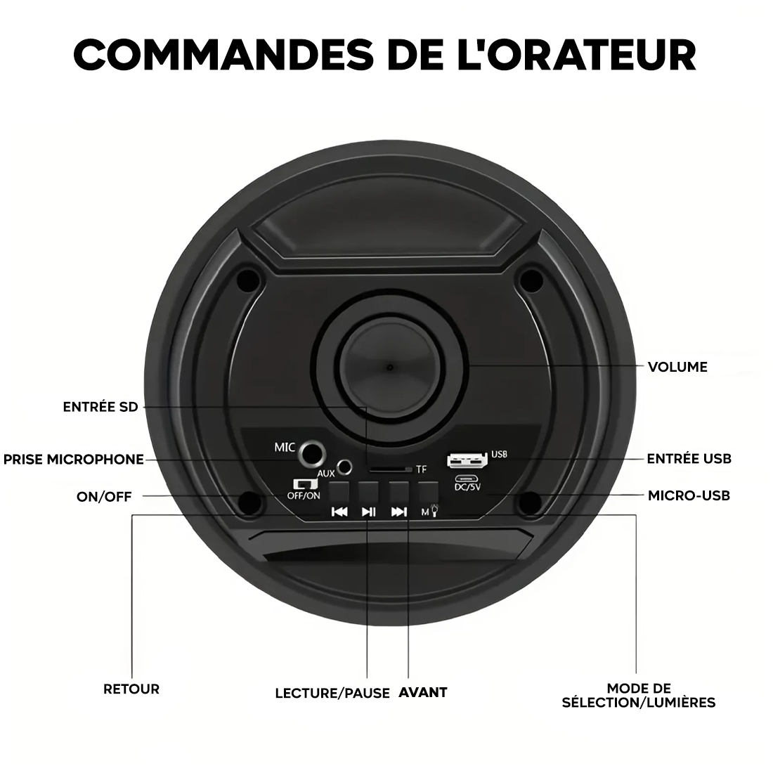 Haut-parleur Bluetooth avec microphone karaoké et lumière LED, portable