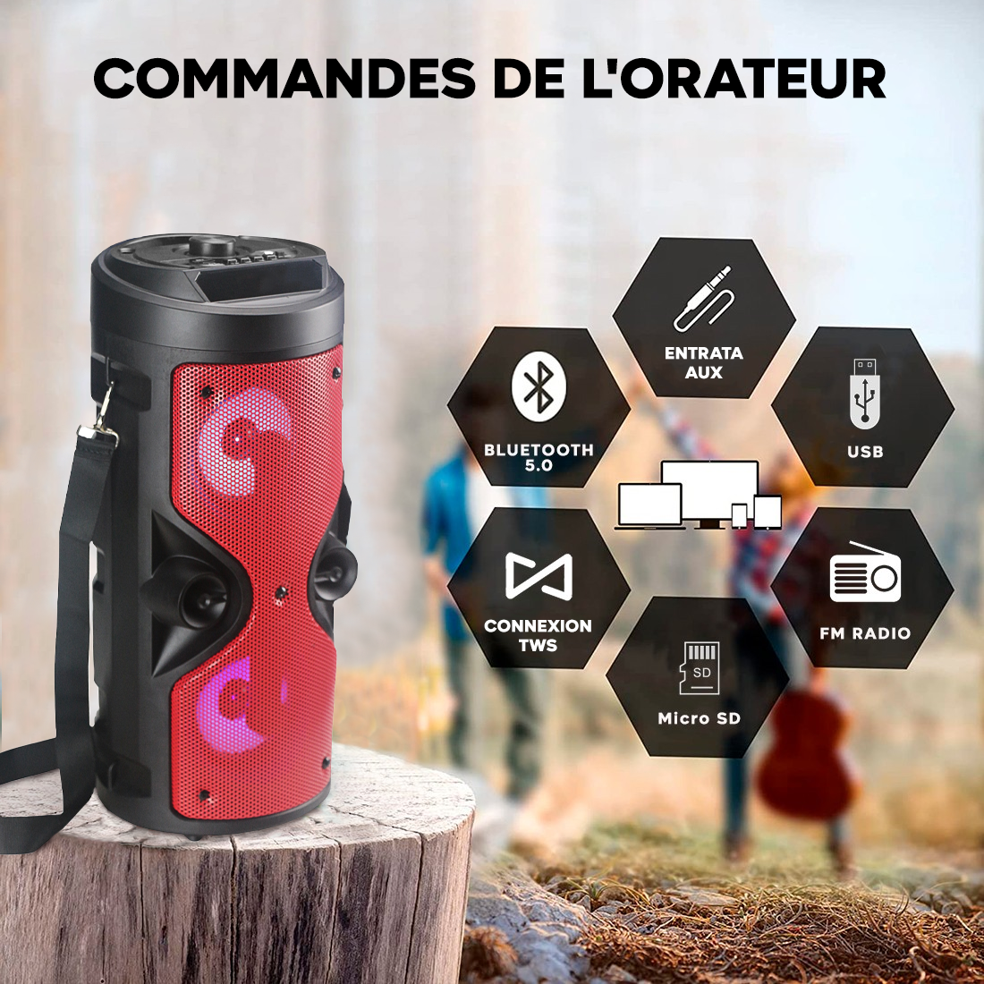 Haut-parleur Bluetooth avec microphone karaoké et lumière LED, portable