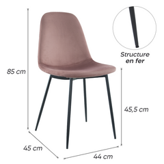 Lot de 4 chaises LOLA au design moderne en velours, structure en métal.