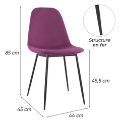 Lot de 4 chaises LOLA au design moderne en velours, structure en métal.