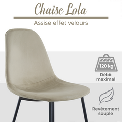 Lot de 4 chaises LOLA au design moderne en velours, structure en métal.