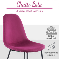 Lot de 4 chaises LOLA au design moderne en velours, structure en métal.