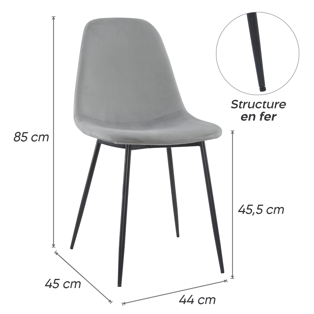 Lot de 4 chaises LOLA au design moderne en velours, structure en métal.