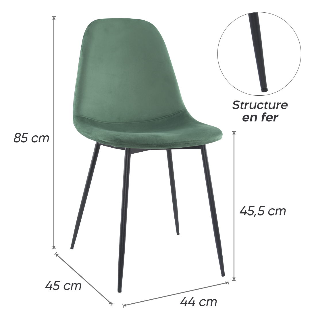 Lot de 4 chaises LOLA au design moderne en velours, structure en métal.