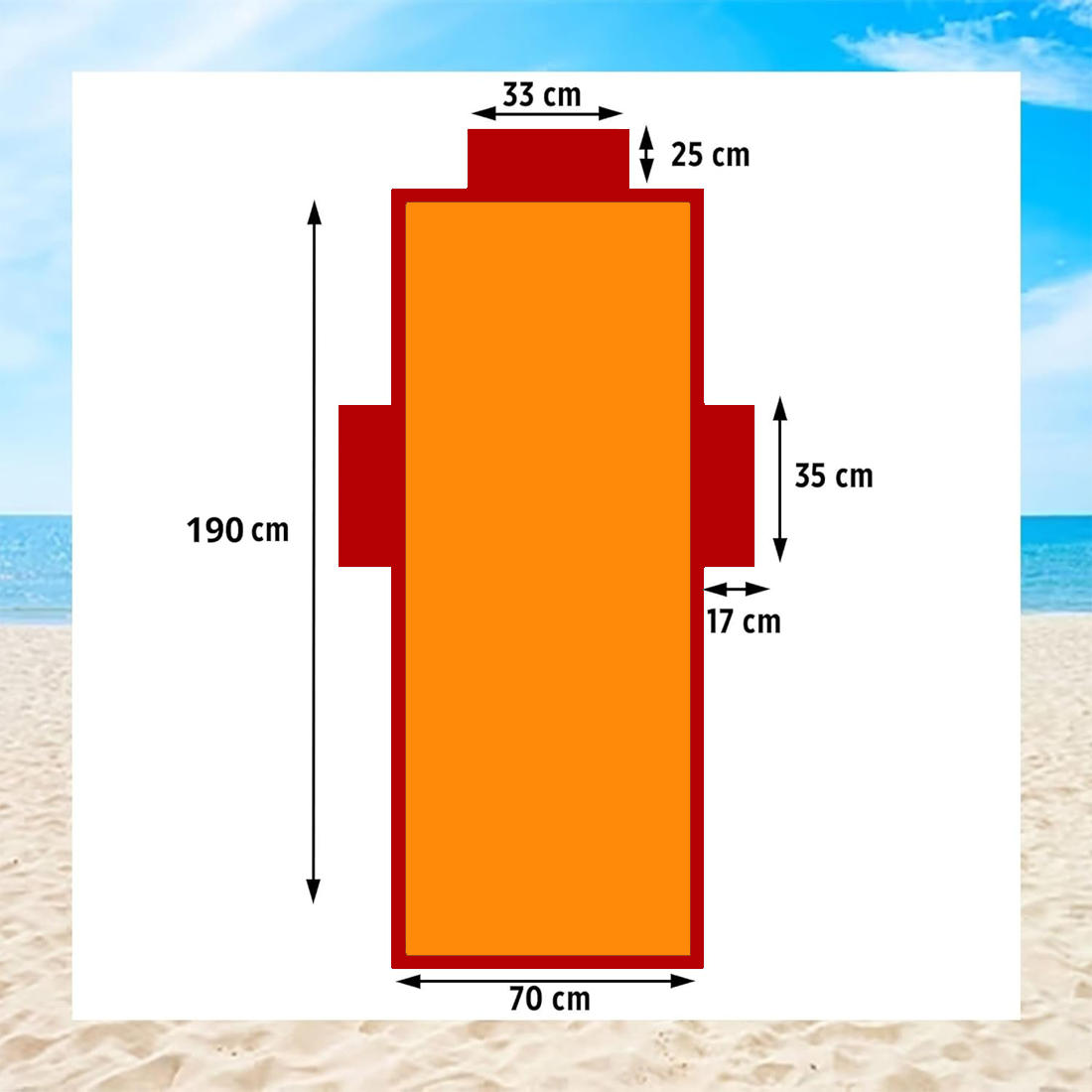 Serviette de Plage avec Poches et Coussin Gonflable en Microfibre