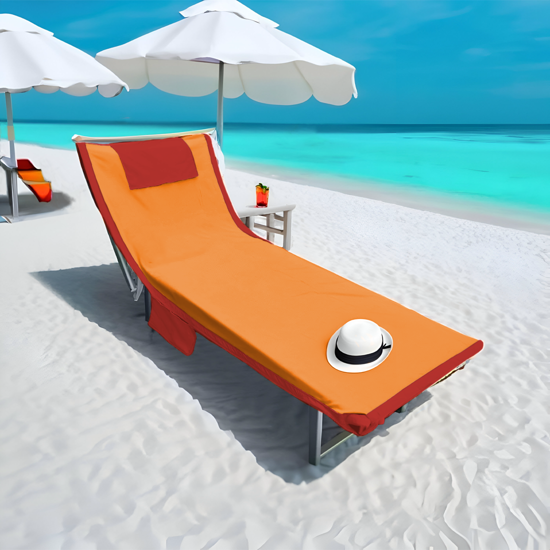 Serviette de Plage avec Poches et Coussin Gonflable en Microfibre