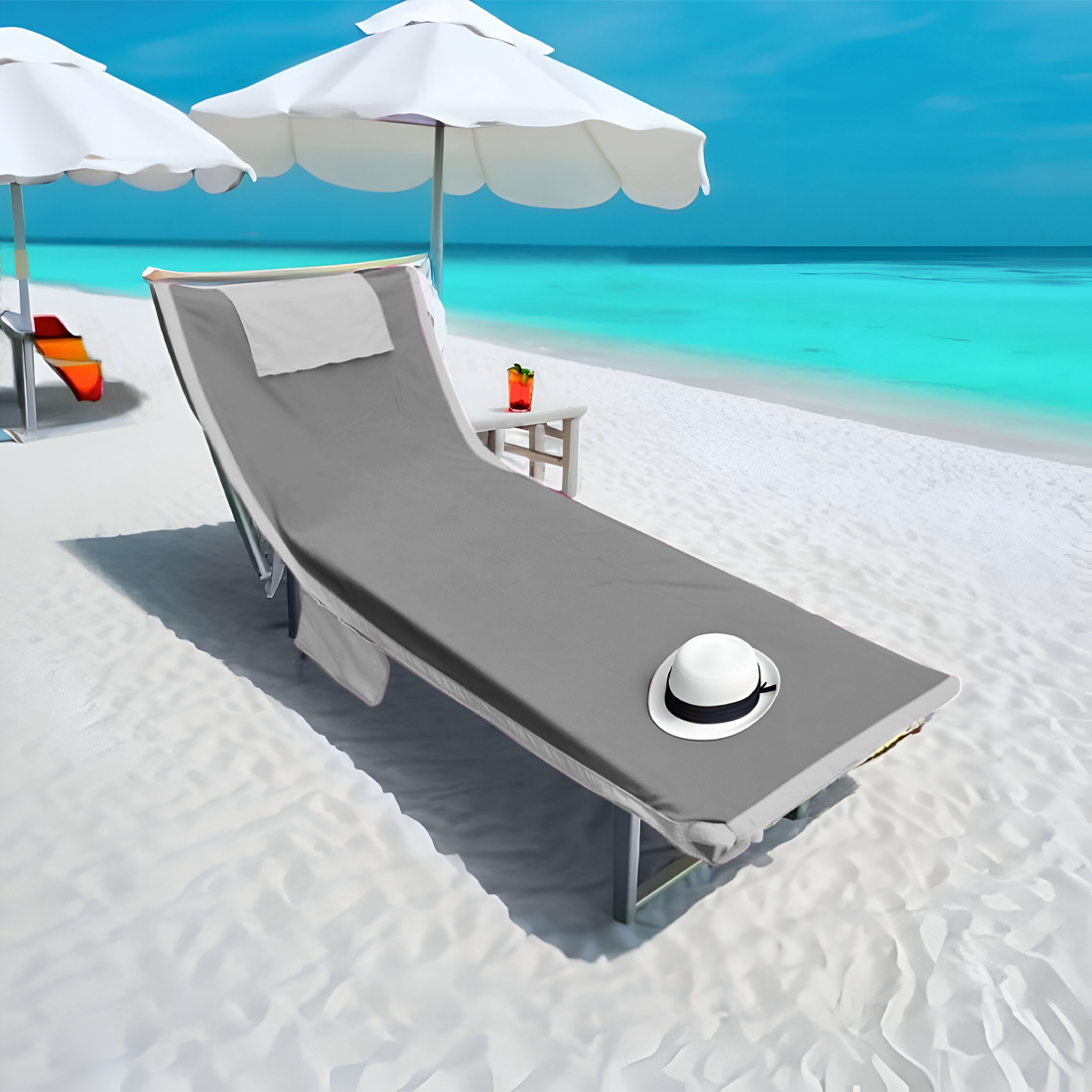 Serviette de Plage avec Poches et Coussin Gonflable en Microfibre