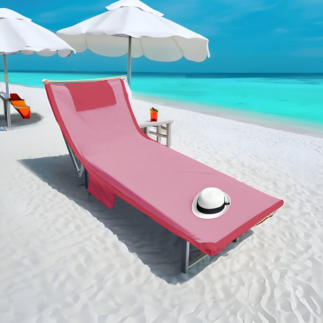Serviette de Plage avec Poches et Coussin Gonflable en Microfibre
