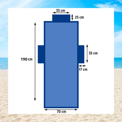 Serviette de Plage avec Poches et Coussin Gonflable en Microfibre