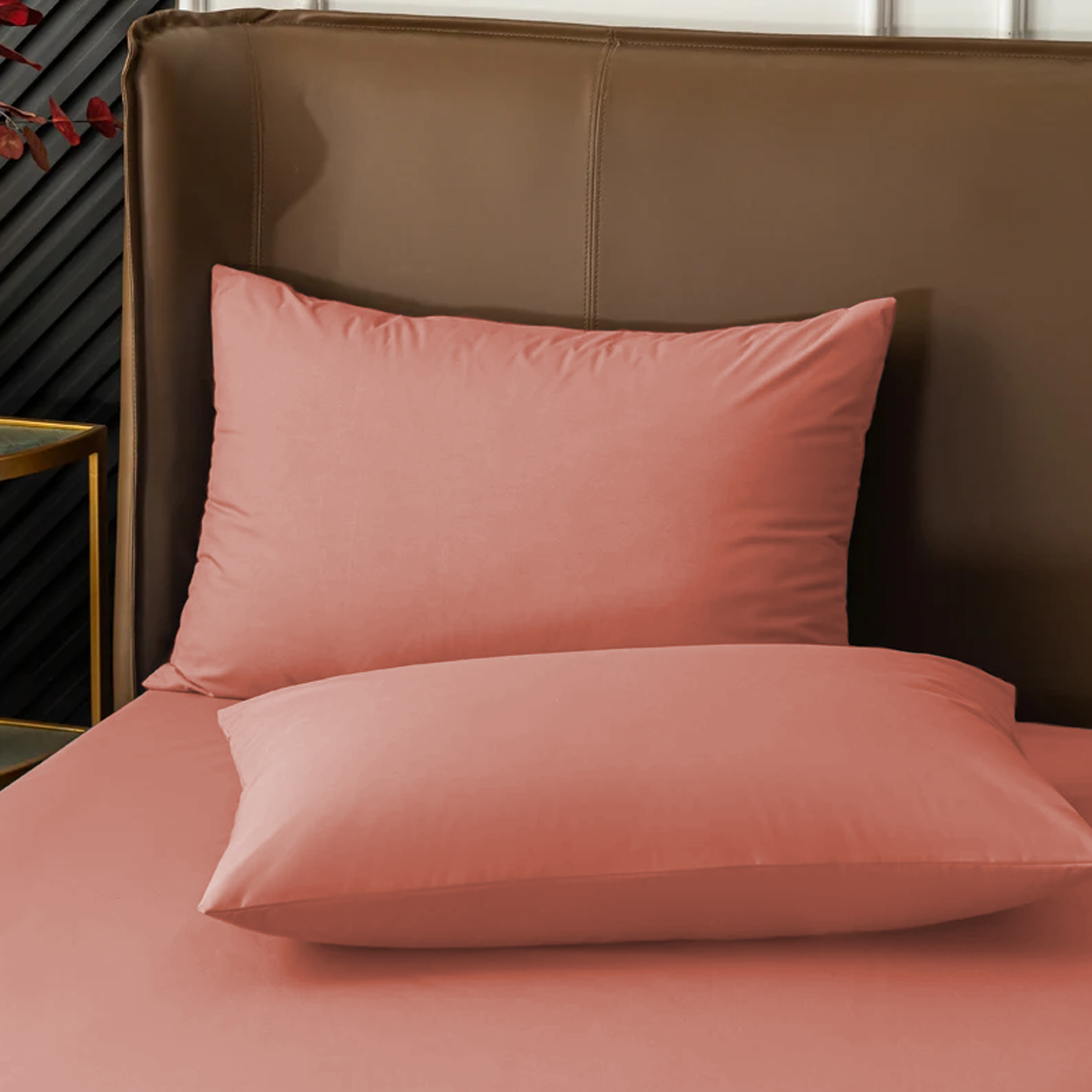 Ensemble de 2 Taies d'Oreiller en Coton Uni pour Lit Double 50x80cm