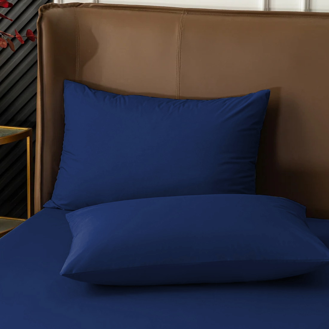 Ensemble de 2 Taies d'Oreiller en Coton Uni pour Lit Double 50x80cm