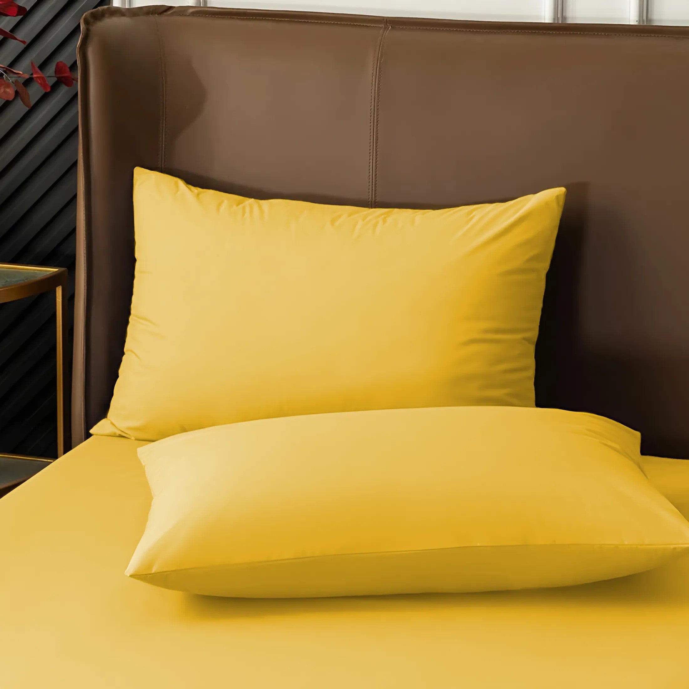 Ensemble de 2 Taies d'Oreiller en Coton Uni pour Lit Double 50x80cm