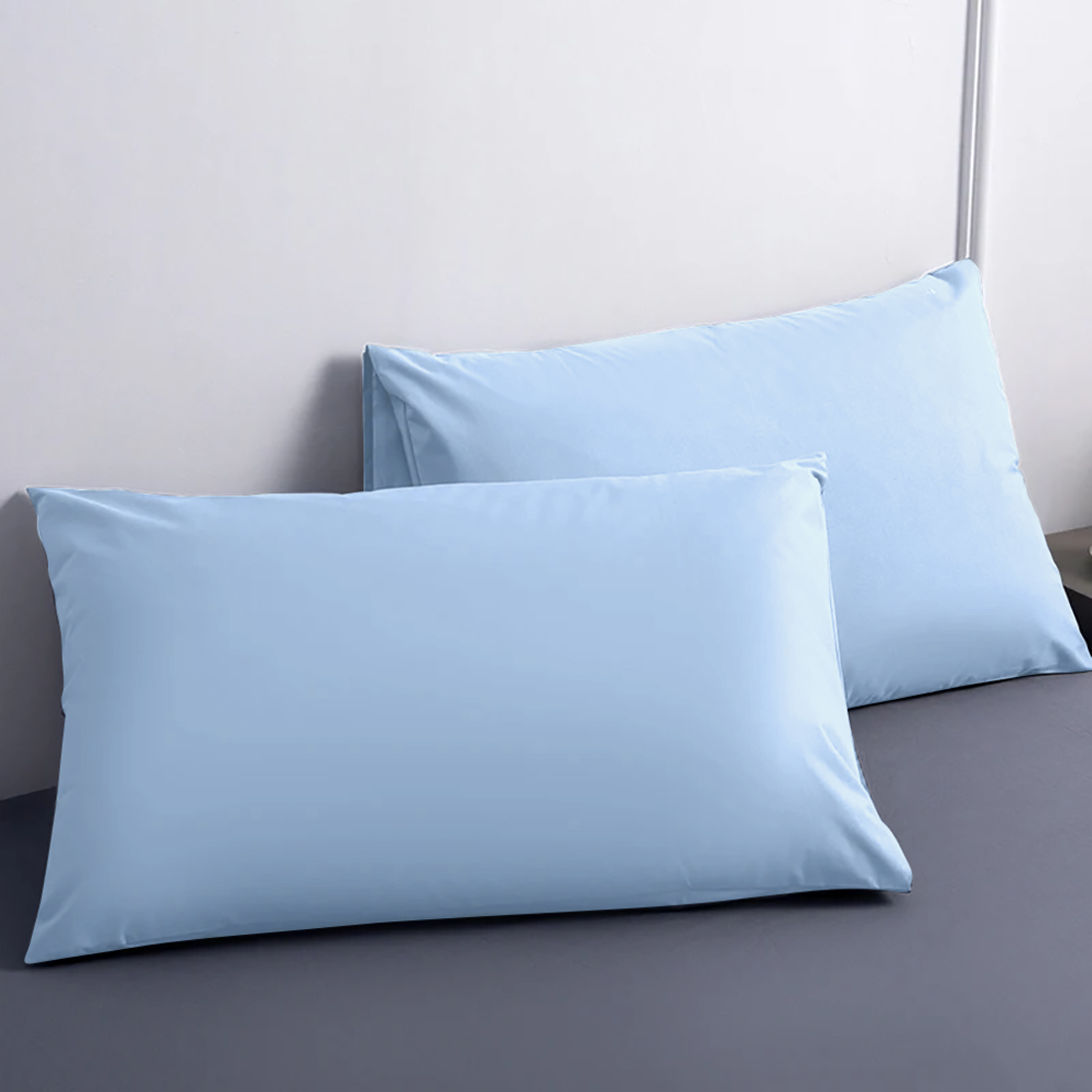 Ensemble de 2 Taies d'Oreiller en Coton Uni pour Lit Double 50x80cm