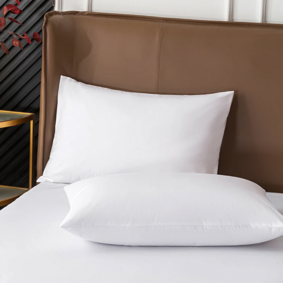 Ensemble de 2 Taies d'Oreiller en Coton Uni pour Lit Double 50x80cm
