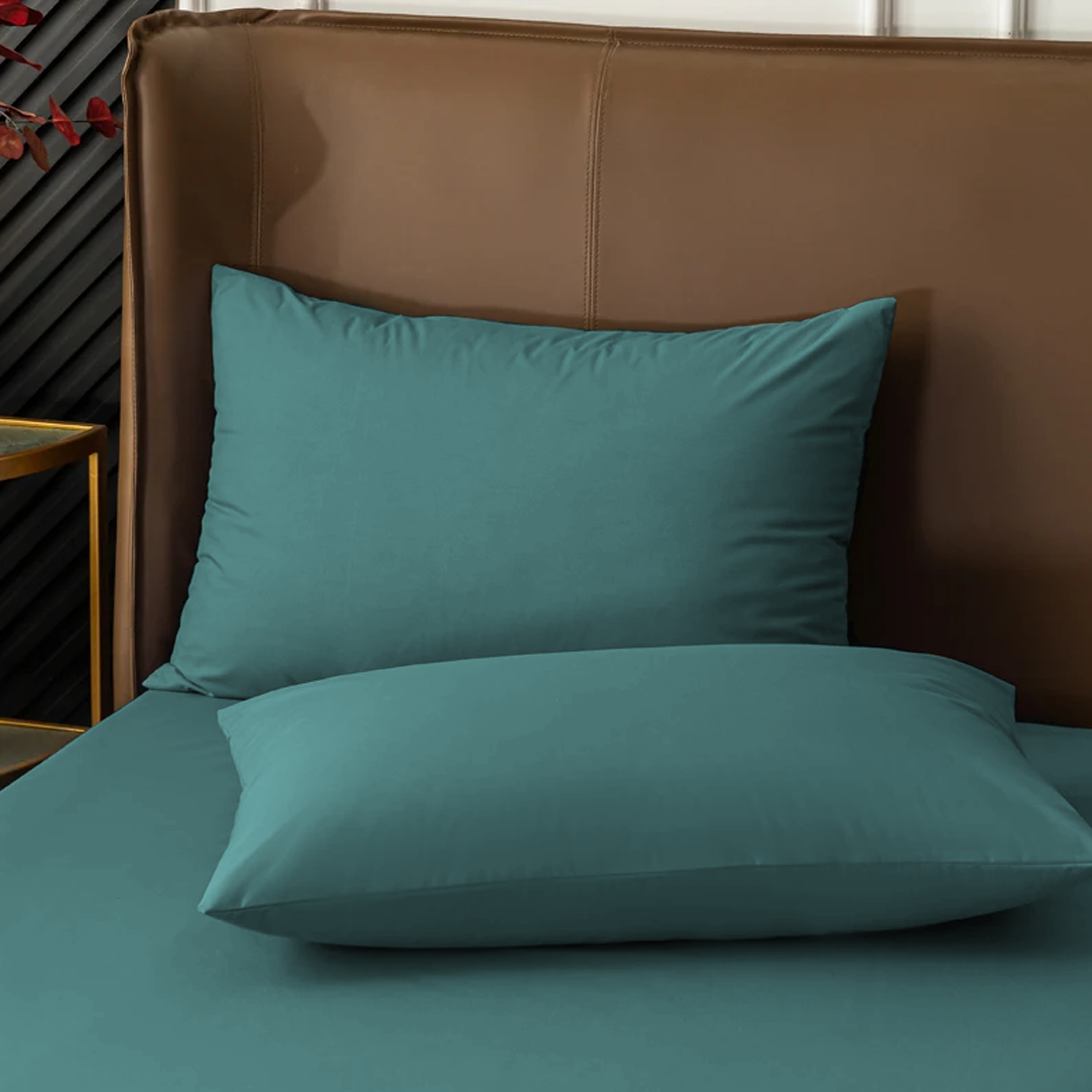 Ensemble de 2 Taies d'Oreiller en Coton Uni pour Lit Double 50x80cm