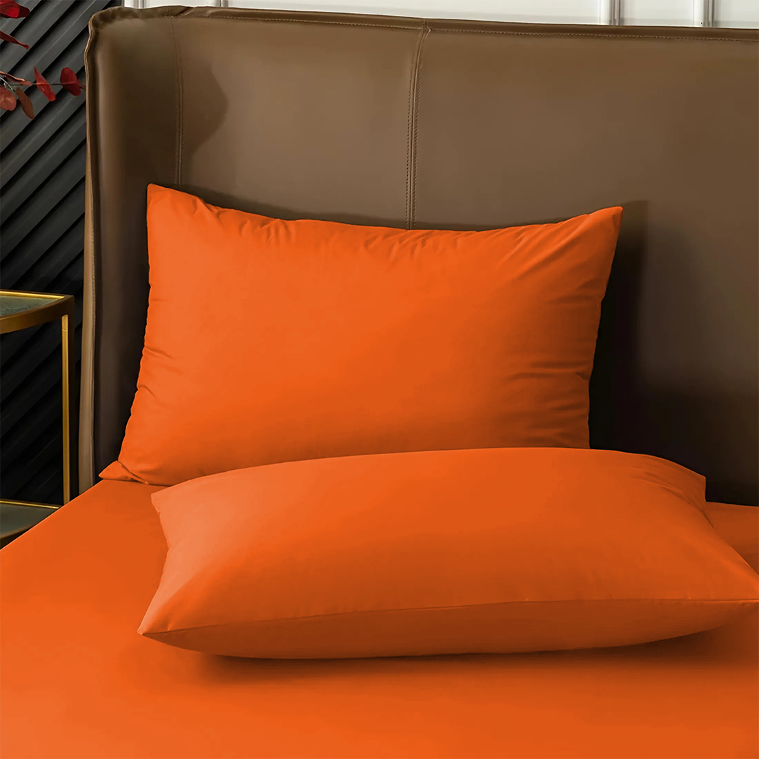 Ensemble de 2 Taies d'Oreiller en Coton Uni pour Lit Double 50x80cm