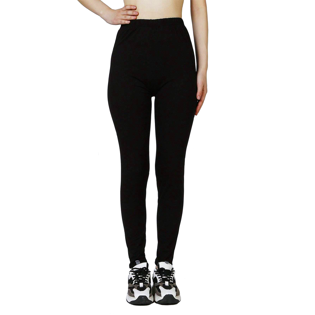 Leggings Femme Fitness en Coton Élastique d'Été Taille Haute Noir Uni