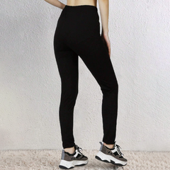 Leggings Femme Fitness en Coton Élastique d'Été Taille Haute Noir Uni
