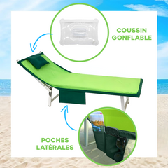 Serviette de Plage avec Poches et Coussin Gonflable en Microfibre