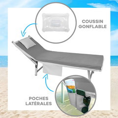 Serviette de Plage avec Poches et Coussin Gonflable en Microfibre