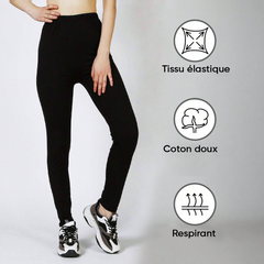 Leggings Femme Fitness en Coton Élastique d'Été Taille Haute Noir Uni