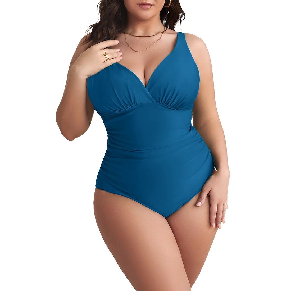 Maillot de Bain Entier Femme Uni Grande Taille Décolleté en V Contenatif