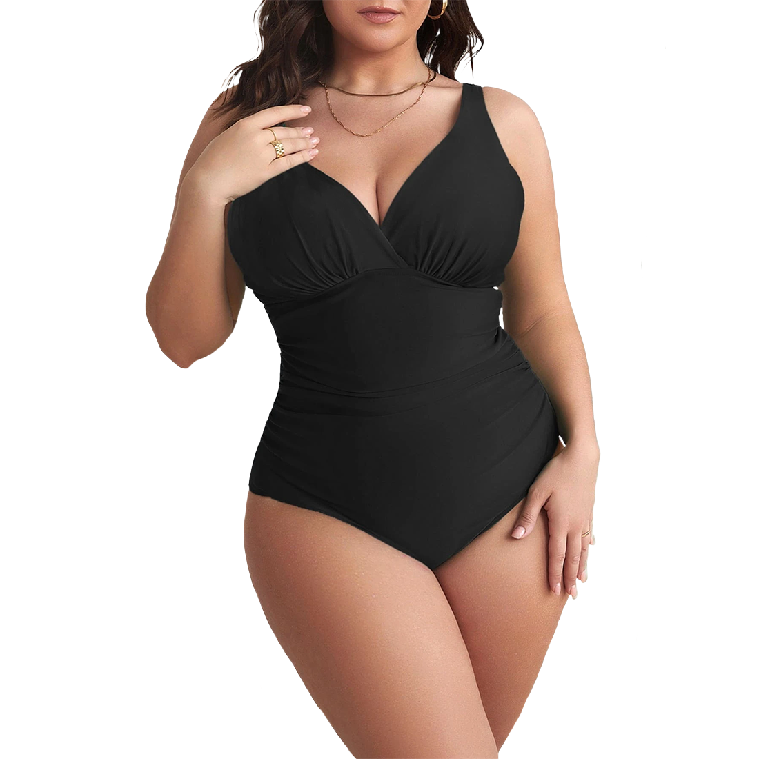 Maillot de Bain Entier Femme Uni Grande Taille Décolleté en V Contenatif