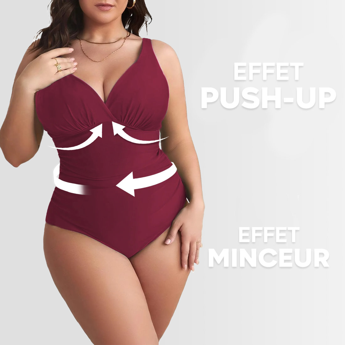 Maillot de Bain Entier Femme Uni Grande Taille Décolleté en V Contenatif