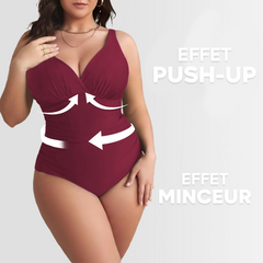 Maillot de Bain Entier Femme Uni Grande Taille Décolleté en V Contenatif